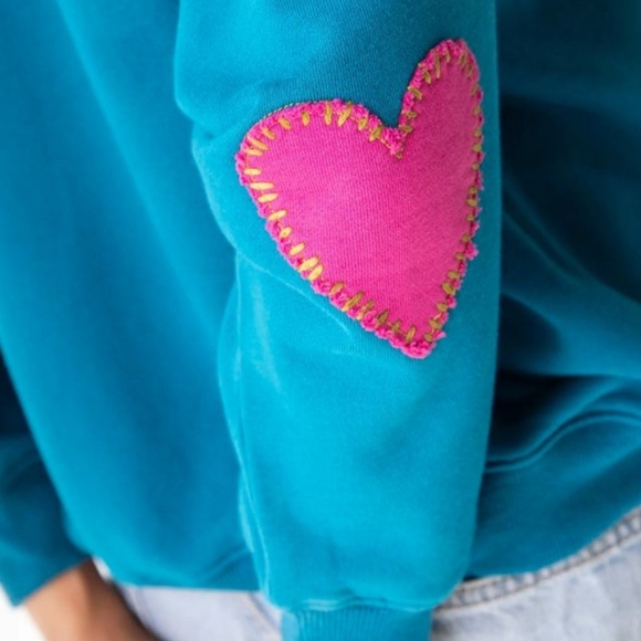 NATURAL LIFE Loved Script Chain-Stitch Sweatshirt in Teal - Picture 5 of 9